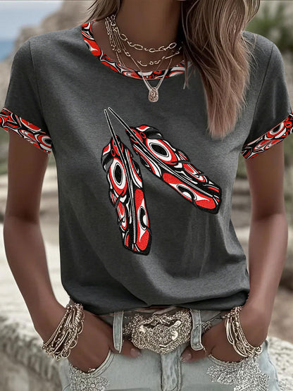 Women's Indigenous Print Casual T-shirt