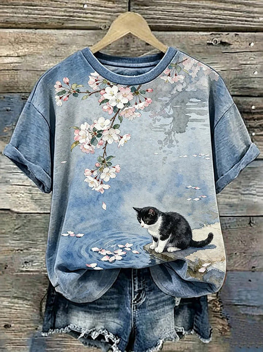 Women's Cute Cat Print T-shirt