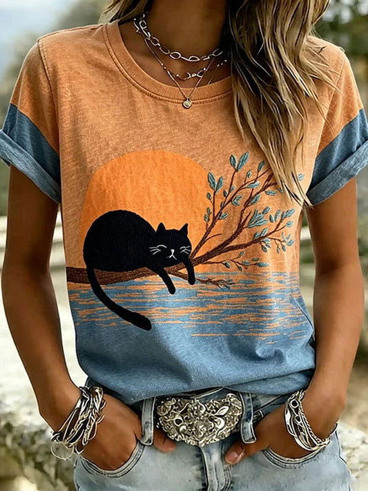 Women's Cat Print Casual T-shirt