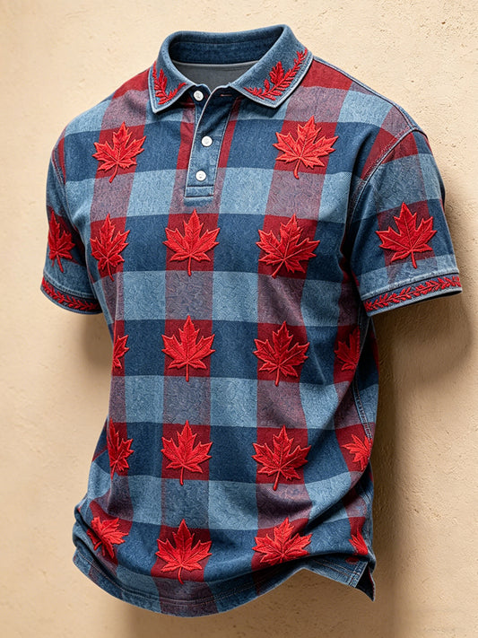 Men's Canada Day Print Polo Collar Casual Short Sleeved Shirt