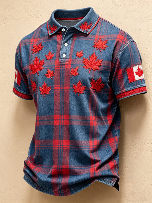 Men's Canada Day Print Polo Collar Casual Short Sleeved Shirt