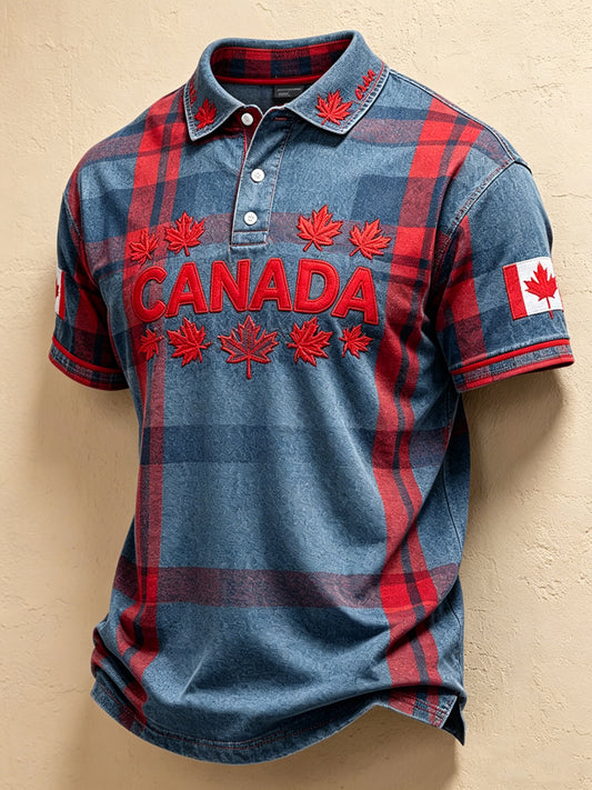 Men's Canada Day Print Polo Collar Casual Short Sleeved Shirt