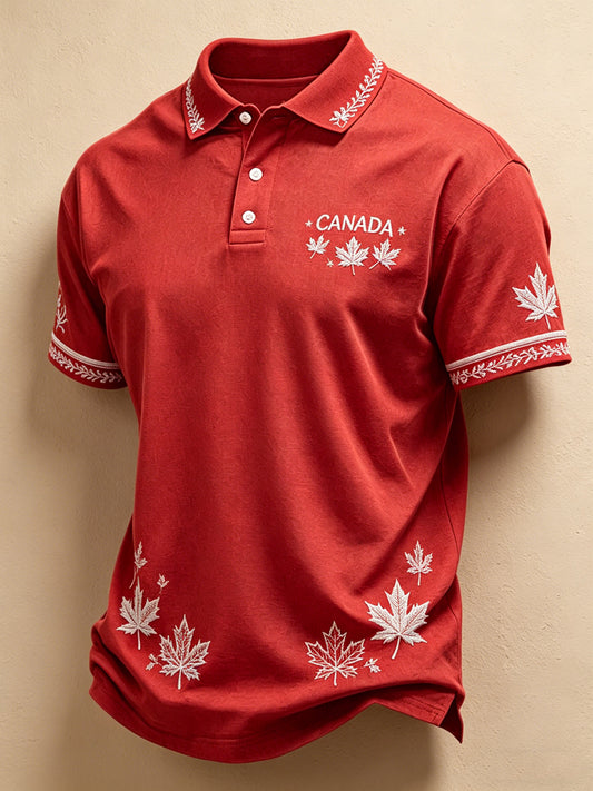 Men's Canada Day Print Polo Collar Casual Short Sleeved Shirt