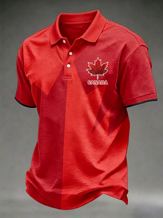 Men's Canadian Maple Leaf Print Casual Polo