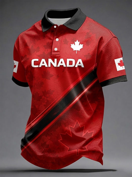 Men's Canadian Maple Leaf Print Casual Polo
