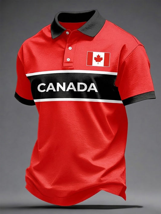 Men's Canadian Maple Leaf Print Casual Polo