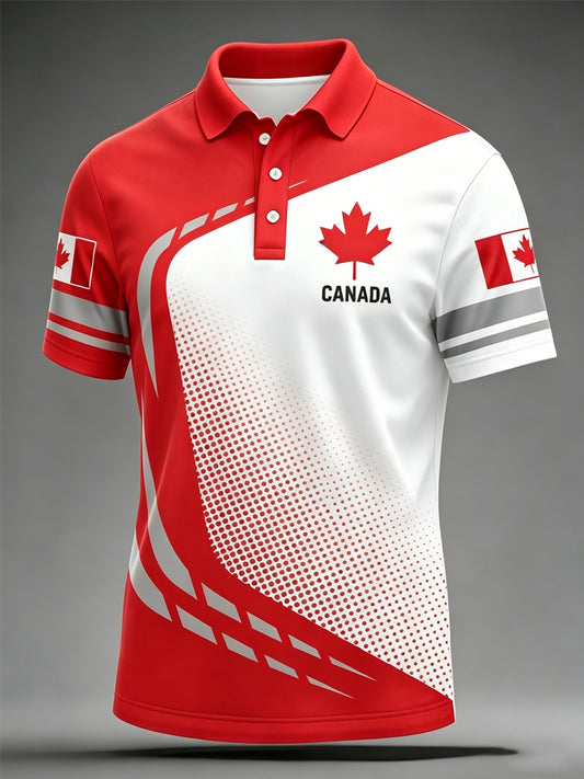 Men's Canadian Maple Leaf Print Casual Polo