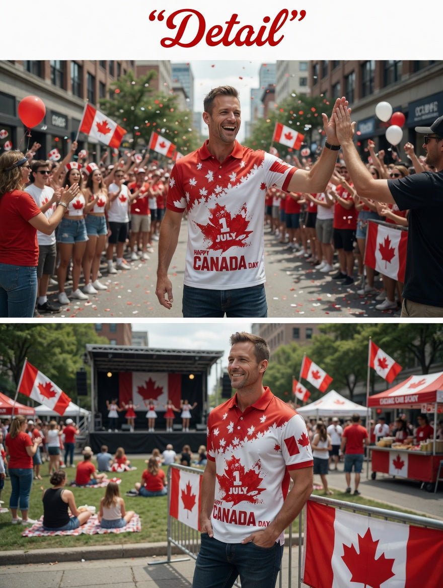 Men's Canada Day Print Polo Collar Casual Short Sleeved Shirt