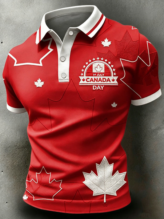  Men's Canada Day Print Polo Collar Casual Short Sleeved Shirt