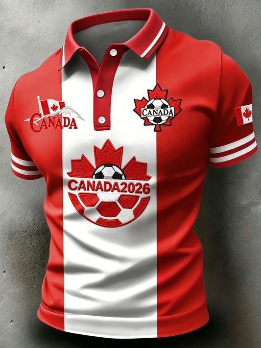 Men's Canada Soccer Print Polo Collar Casual Short Sleeved Shirt