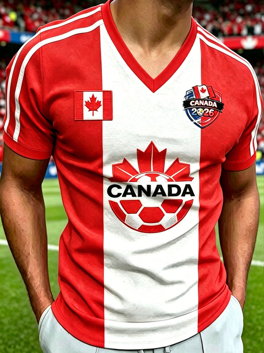 Men's Canada Soccer Printed Vintage Fashion Loose Short Sleeve T-Shirt