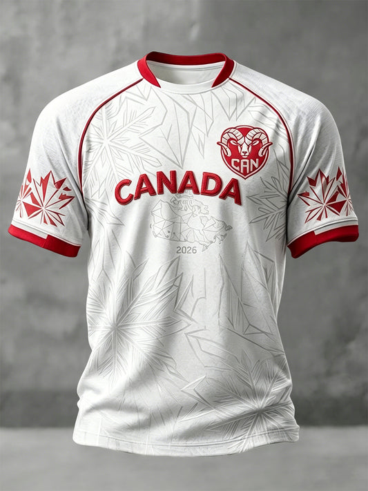 Retro Canada 2026 Soccer Maple Leaf Art Casual T-Shirt