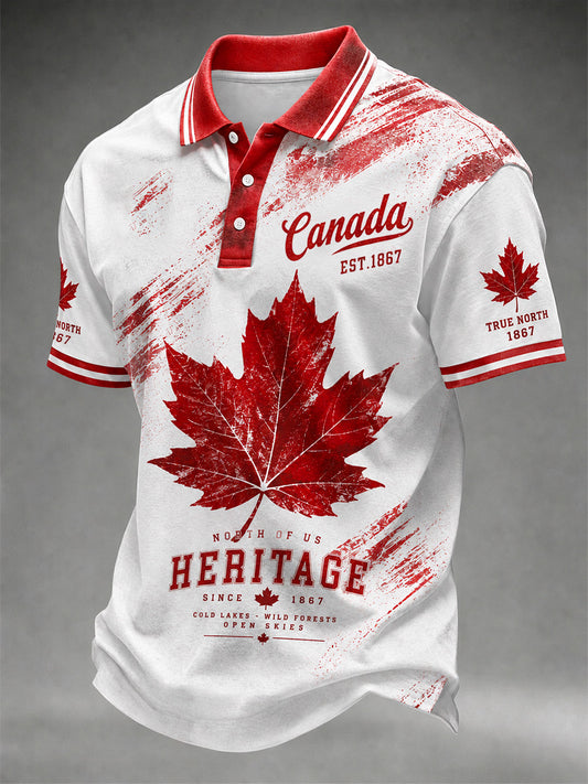 Men's Happy Canada Day Canadian Maple Leaf Print Casual Polo