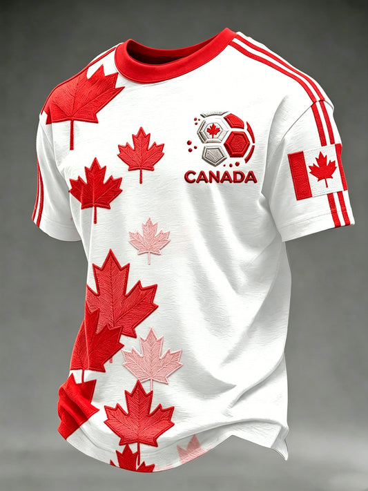 Men's Canada Soccer Printed Vintage Fashion Loose Short Sleeve T-Shirt