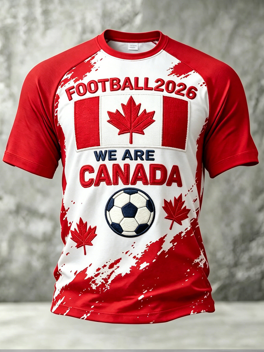 Men's Canada Soccer Printed Vintage Fashion Loose Short Sleeve T-Shirt