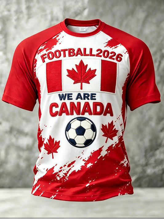 Men's Canada Soccer Printed Vintage Fashion Loose Short Sleeve T-Shirt