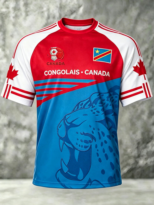 Men's Canada Congo Soccer Printed Vintage Fashion Loose Short Sleeve T-Shirt