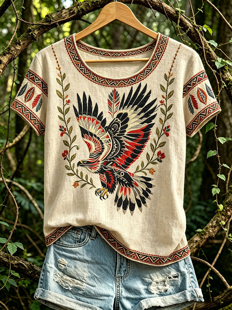 Women's North American Indigenous Animal Pattern Casual T-shirt