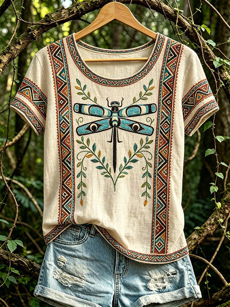 Women's North American Indigenous Animal Pattern Casual T-shirt