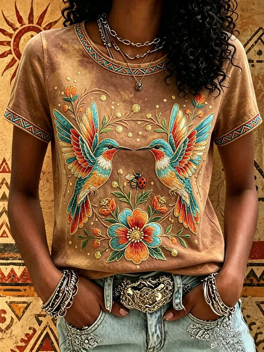Women's Indigenous Print Casual T-Shirt