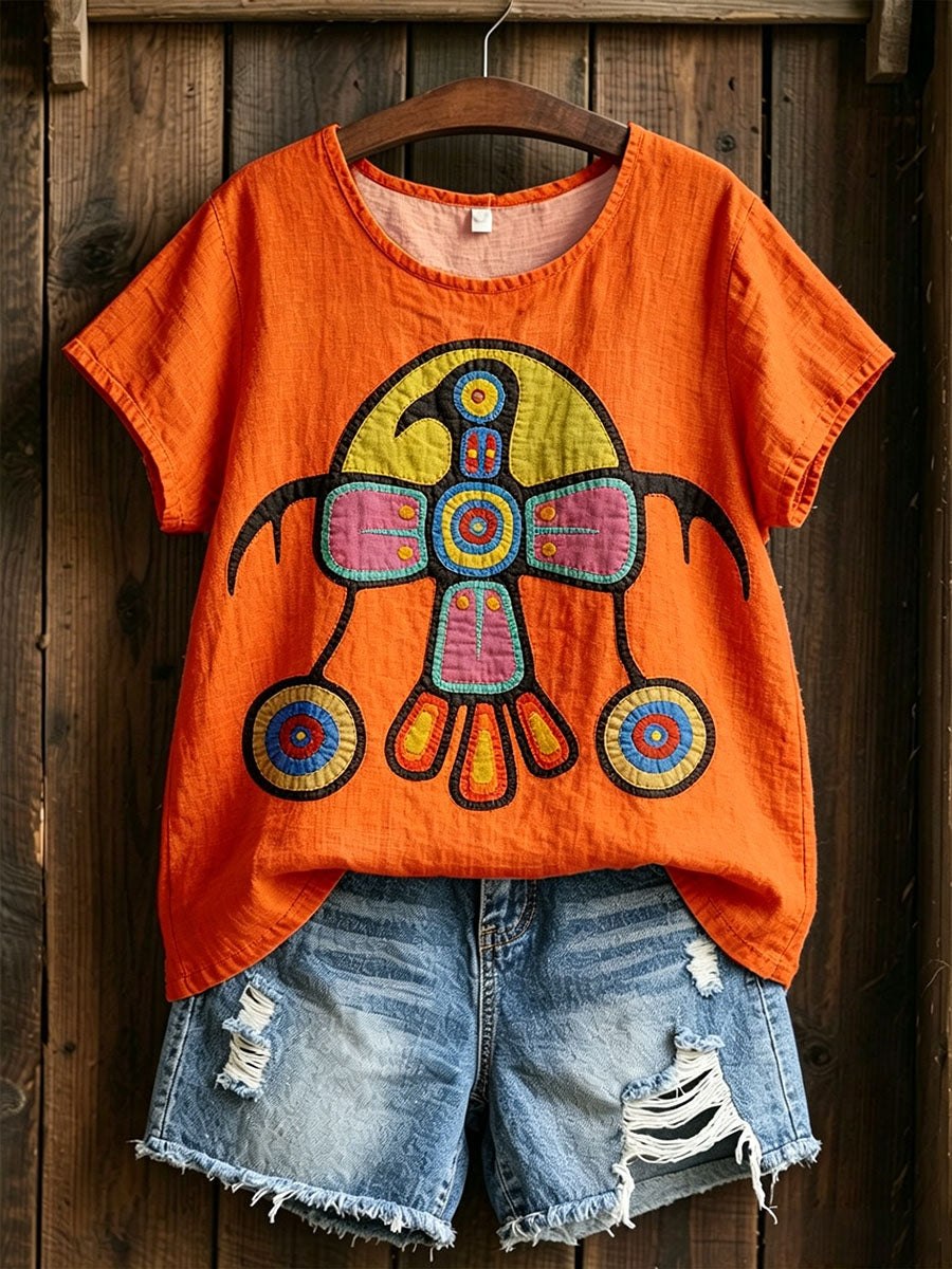 Women's Indigenous Art Cotton Linen Shirt