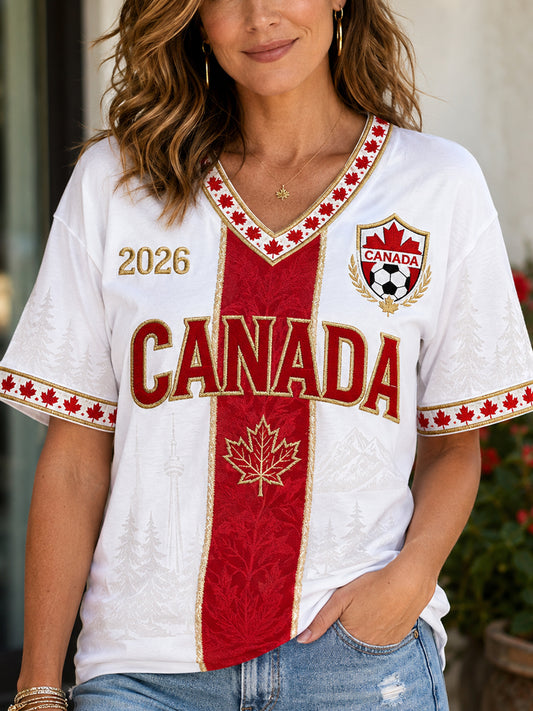 Women's Gift For Football Fans Print Casual V-Neck Tee