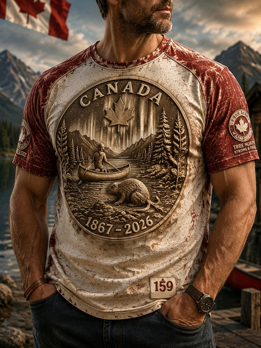 Vintage-style Canada Day Commemorative Casual T-Shirt