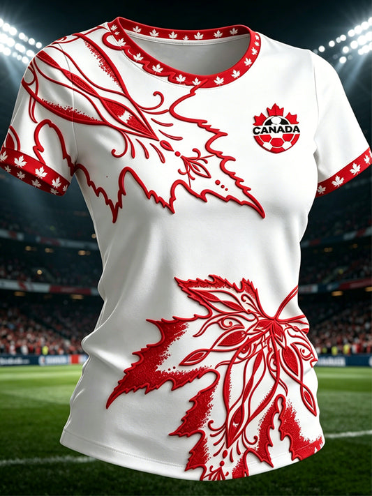 Women's Canada Soccer Printed Vintage Fashion Loose Short Sleeve T-Shirt