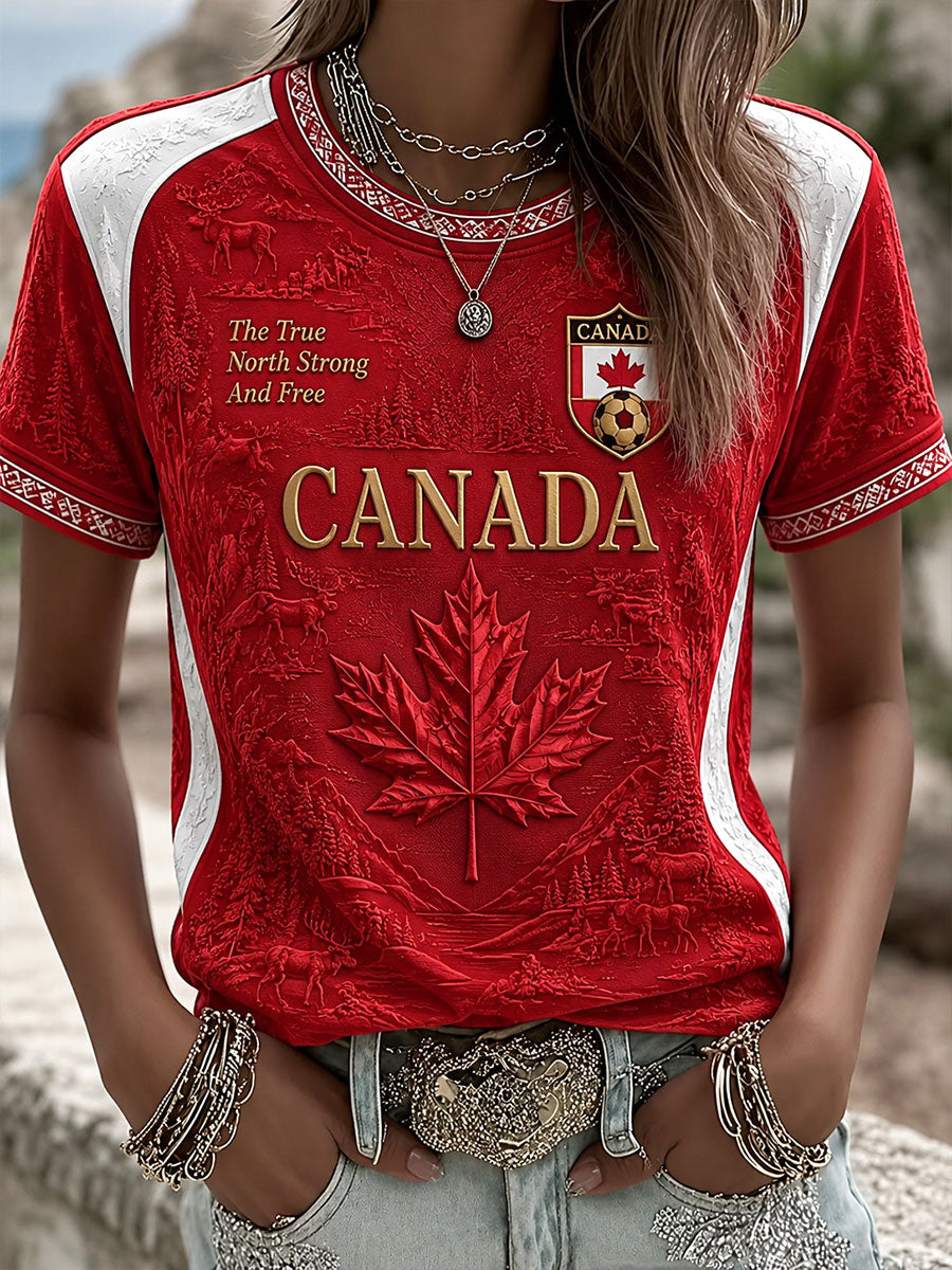 Women's Canada Soccer Print Casual T-Shirt