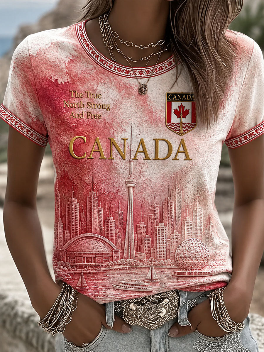 Women's Canada Soccer Print Casual T-Shirt