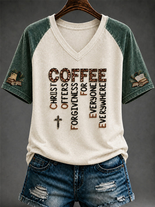 Retro Homecoming Teacher Coffee Lover Casual V-Neck T-Shirt