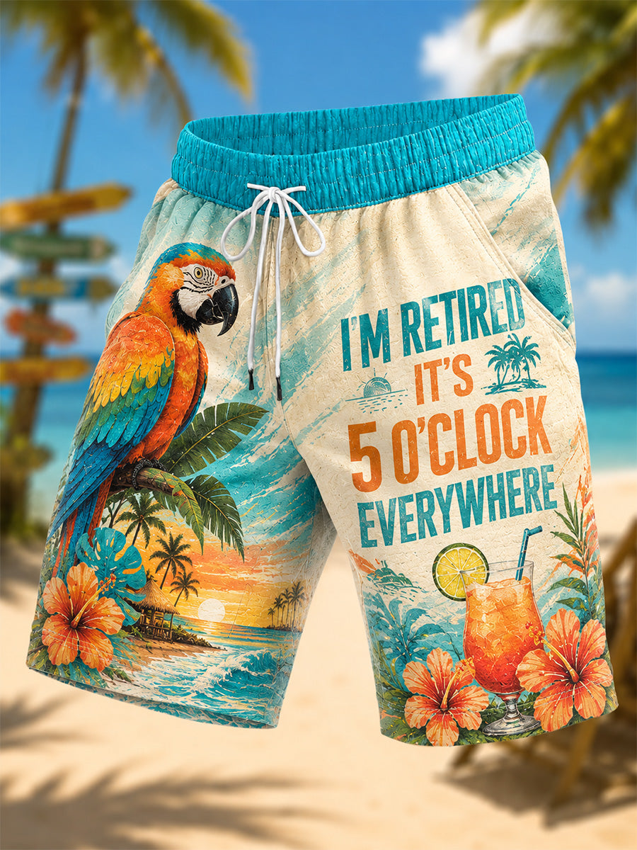 Men's I'm Retired It's 5 O'clock Everywhere Parrot Print Casual Shorts