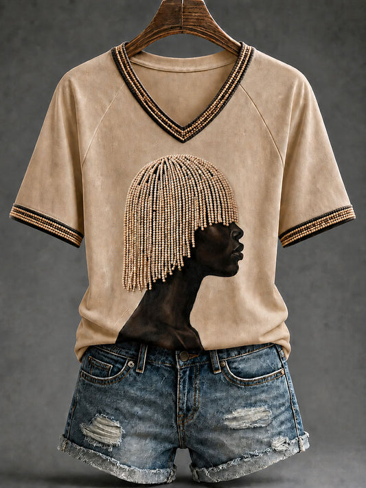 Women's Black Art V-Neck T-Shirts