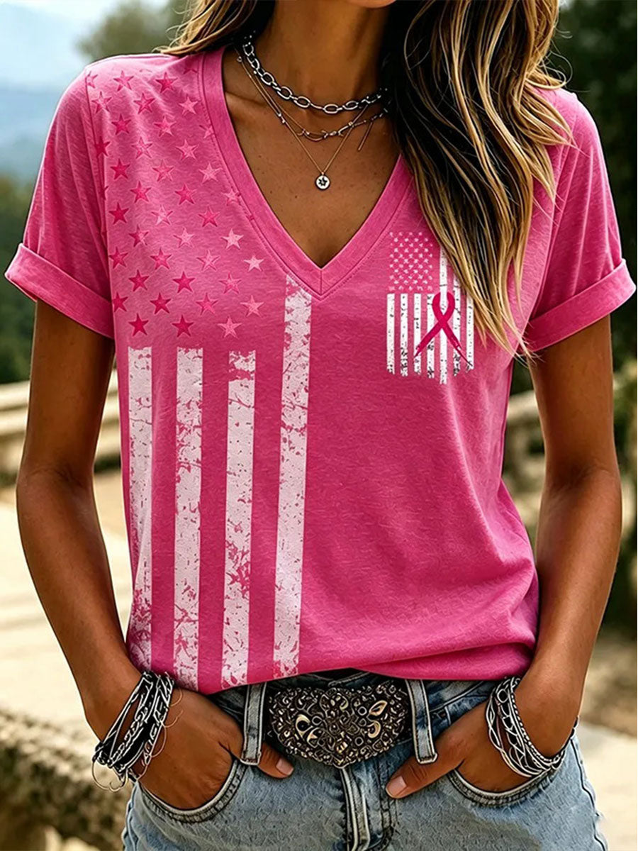 Women's Breast Cancer Awareness Print Casual T-Shirt