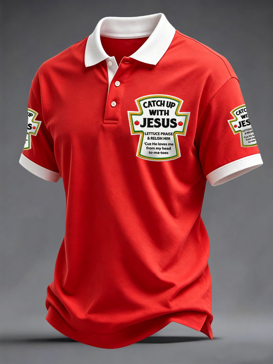 Men's Catch Up With Jesus Print Casual Polo
