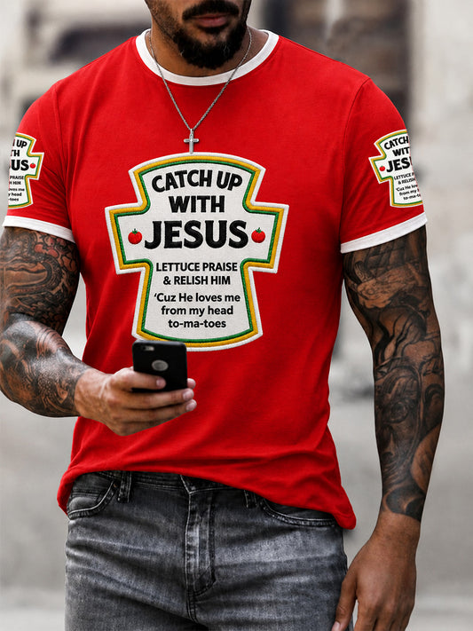 Men's Catch Up With Jesus Print Casual Tee