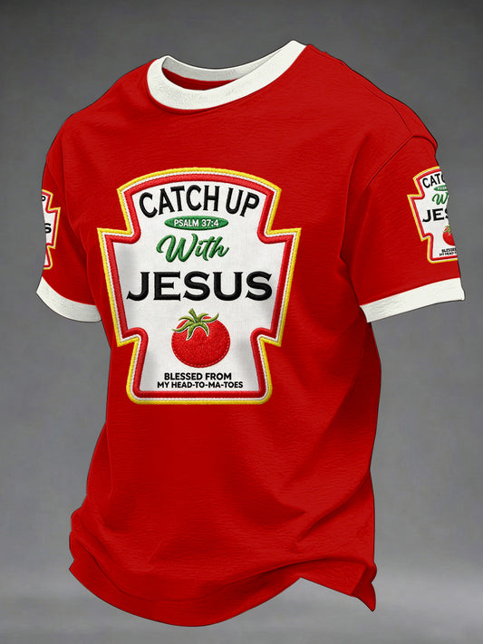 Men's Catch Up With Jesus Print Casual Tee