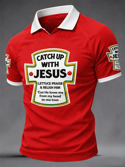 Men's Catch Up With Jesus Print Casual Tee