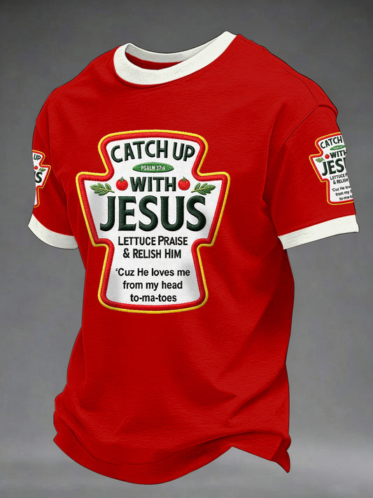 Men's Catch Up With Jesus Print Casual Tee