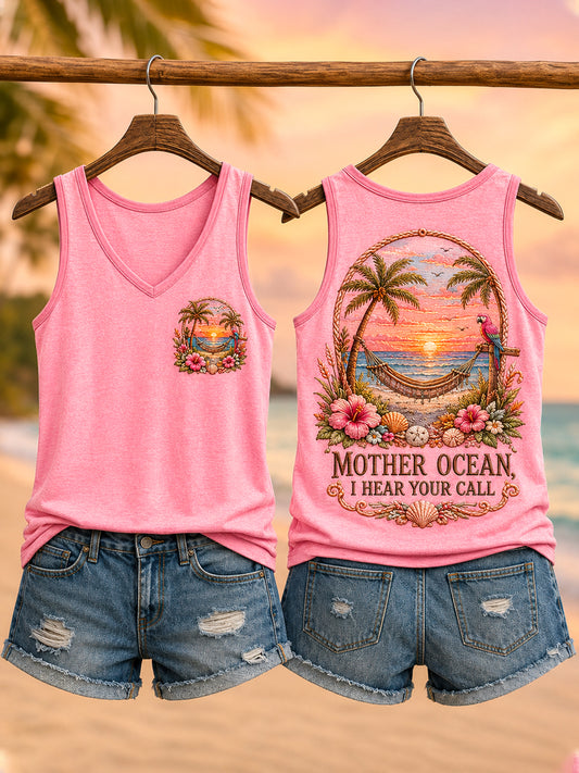 Women's Mother Ocean I Have Heard You Call Parrot Print Casual Vest