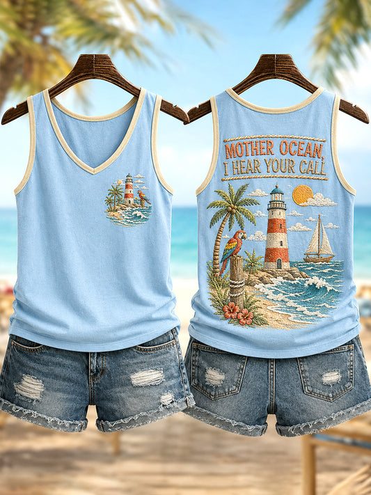 Women's Mother Ocean I Have Heard You Call Parrot Print Casual Vest