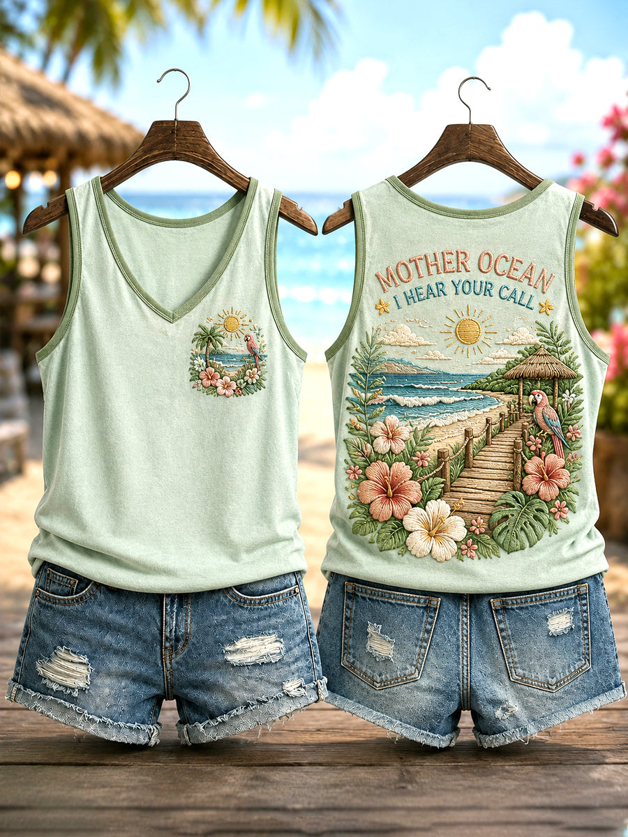 Women's Mother Ocean I Have Heard You Call Parrot Print Casual Vest