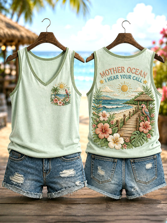 Women's Mother Ocean I Have Heard You Call Parrot Print Casual Vest