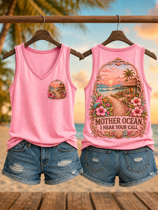 Women's Mother Ocean I Have Heard You Call Parrot Print Casual Vest