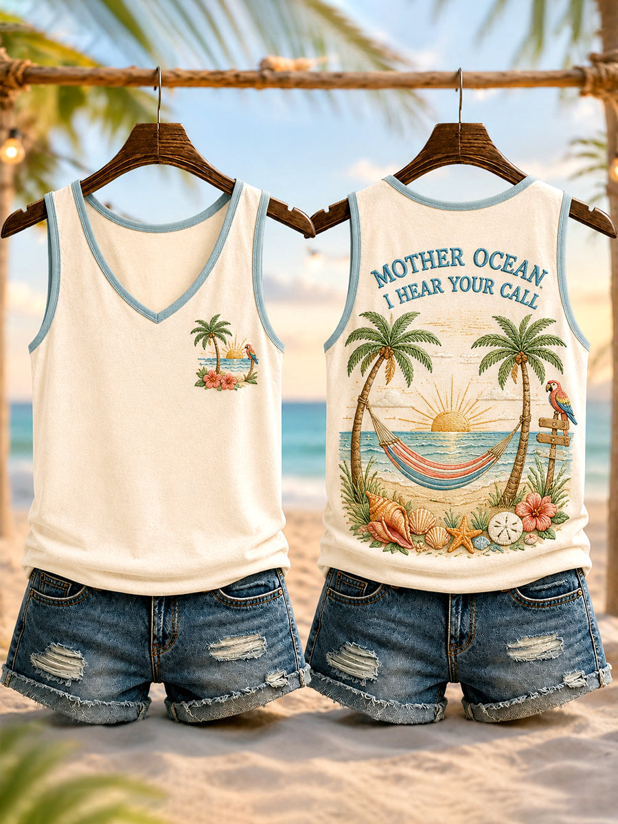 Women's Mother Ocean I Have Heard You Call Parrot Print Casual Vest