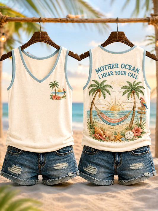 Women's Mother Ocean I Have Heard You Call Parrot Print Casual Vest