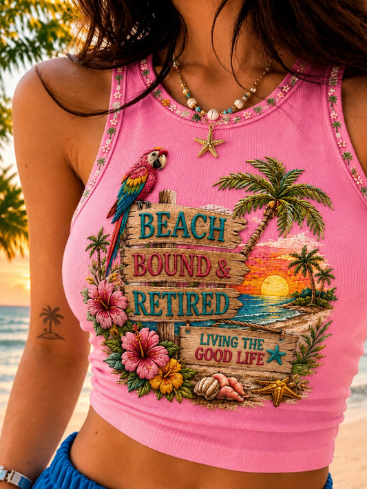 Women's BEACH BOUND & RETIRED Art Print Casual Vest