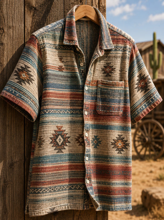 Men's Retro Western Printed Cotton Shirt