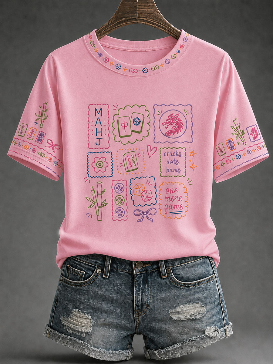 Women's Mahjong Print Casual T-Shirt