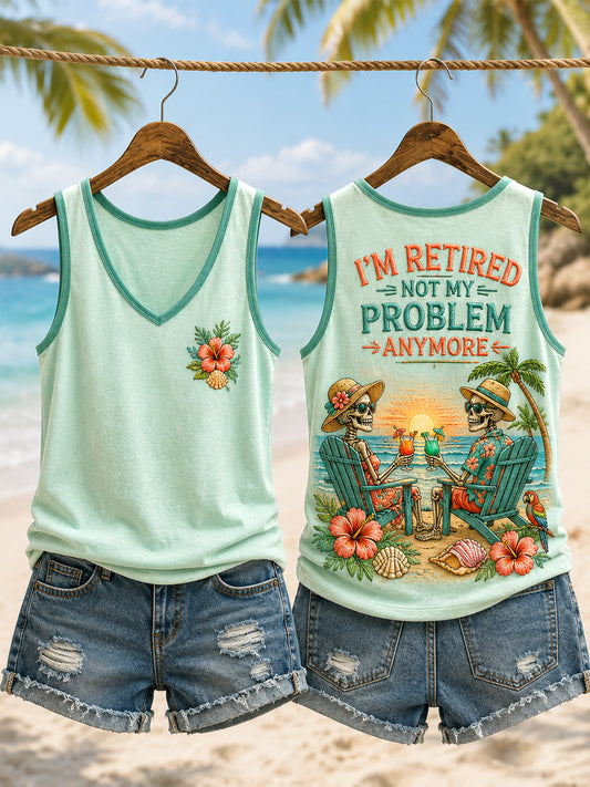 Women's Funny I'm Retired Not My Problem Anymore Skeleton Print Casual Vest